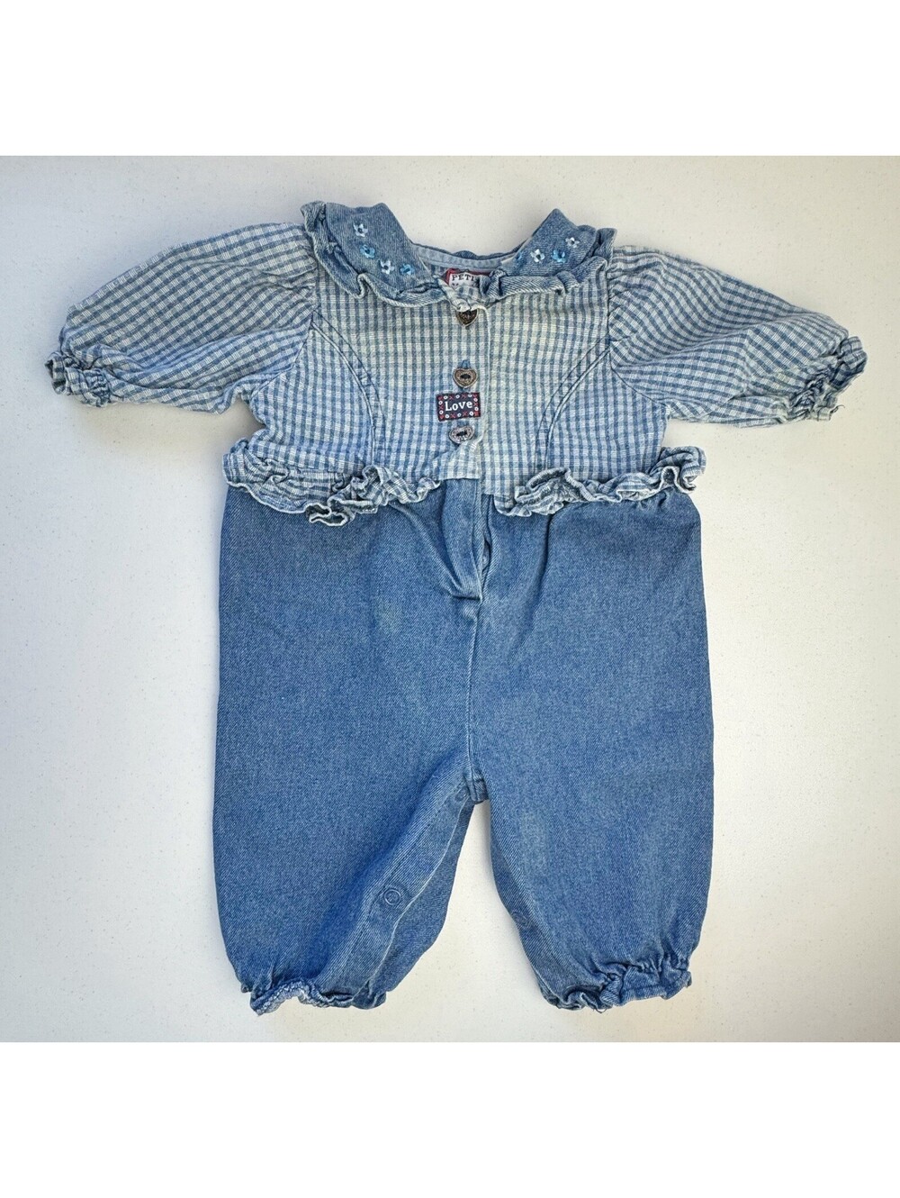 Petits Fours Denim “Love” One Piece 0-6 Months